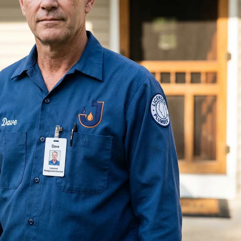Licensed plumber showing ID badge in Attica, IN