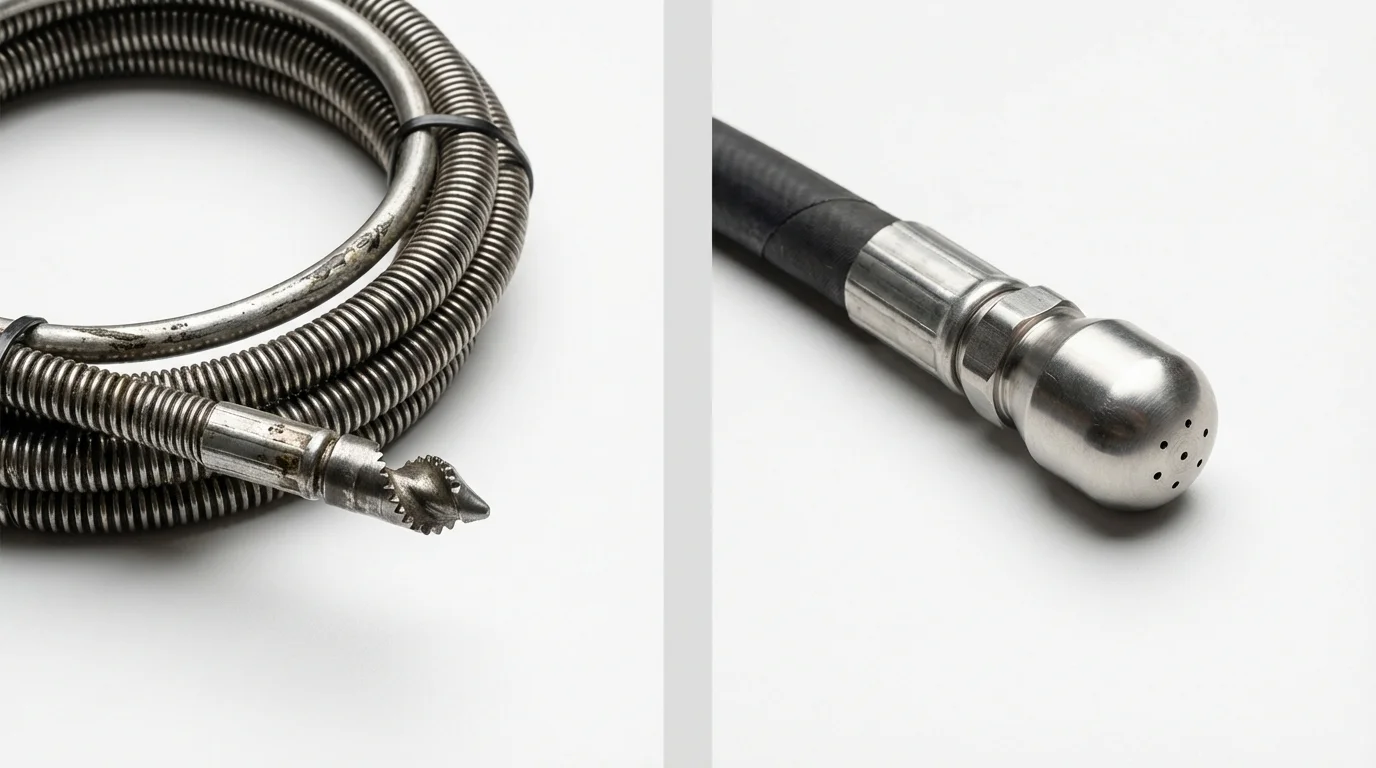 Drain snake cable and hydro jetting nozzle used for drain cleaning in Attica, IN